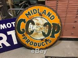 RARE! Vintage MIDLAND CO-OP PRODUCTS Double Sided PORCELAIN Gas Oil Old 42 WOW