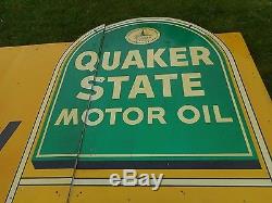 RARE Vintage ORIGINAL 3-Piece Tin QUAKER STATE MOTOR OIL 12' ADVERTISING SIGN