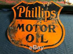 RARE Vintage ORIGINAL PHILLIPS MOTOR OIL 66 Sign PORCELAIN OLD Gas Advertising