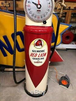RARE Vintage TOKHEIM 850 CLOCKFACE GAS PUMP in GILMORE LION Station OLD Oil Sign