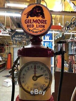 RARE Vintage TOKHEIM 850 CLOCKFACE GAS PUMP in GILMORE LION Station OLD Oil Sign