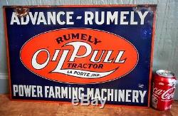 RUMELY OIL-PULL TRACTOR ENGINE Vintage Antique Porcelain Enamel Tin Paint Sign