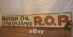 R. O. P Motor oil enamel sign early advertising decor mancave garage metal vintage