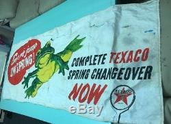 Rare 1954 Vtg Texaco Gas Station Cloth Banner Sign With Jumping Frog Gas Oil