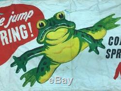 Rare 1954 Vtg Texaco Gas Station Cloth Banner Sign With Jumping Frog Gas Oil