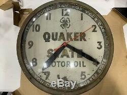 Rare Early Quaker State Gas And Oil Clock Original Vintage, Not Porcelain Sign