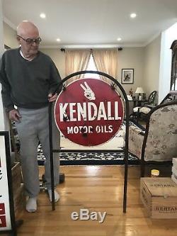 Rare Original Vintage Two Sided Kendall Motor Oils Sign With Original Bracket