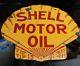 Rare Vintage 1920's Shell Motor Oil 2 Sided 25 Porcelain Metal Sign Original