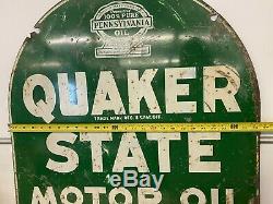Rare Vintage 1930's Quaker State Motor Oil 2 Sided Metal Sign