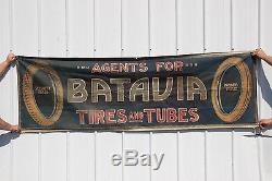 Rare Vintage Batavia Rubber Tire Co Banner Sign NY Gas Oil Canvas Station