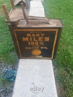 Rare Vintage Many Miles 1 Gallon Motor Oil Can Gas Station Sign