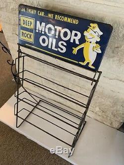 Rare Vintage Original Deep Rock Motor Oils Oil Can Display Rack Sign For Cars