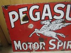 Rare Vintage Original Mobil Early Pegasus Motor Oil Porcelain Flange Sign