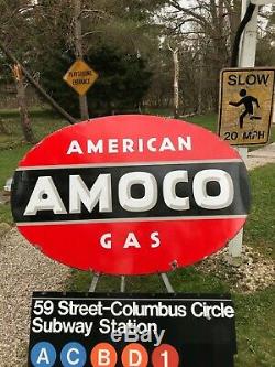 Rare Vintage Original Porcelain Gas Oil Advertising Sign AMOCO American Gas SHIP