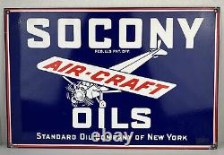 Rare Vintage Socony Air-craft Oils Porcelain Dealer Sign Gas Plane New York 66