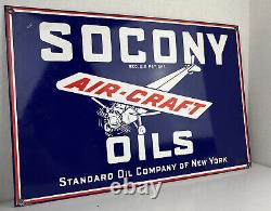 Rare Vintage Socony Air-craft Oils Porcelain Dealer Sign Gas Plane New York 66