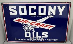 Rare Vintage Socony Air-craft Oils Porcelain Dealer Sign Gas Plane New York 66