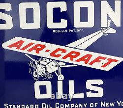 Rare Vintage Socony Air-craft Oils Porcelain Dealer Sign Gas Plane New York 66