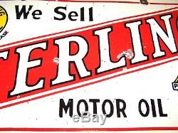 STERLING MOTOR OIL VINTAGE TWO SIDED PORCELAIN SIGN Automobile Collectible