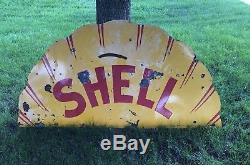 Shell Gas Oil Service Station Porcelain 6x3 Sign Gas Oil Top Half Vintage Real