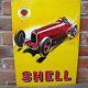 Shell Race Car Enamel Sign Vintage Car Vitreous Garage Oil Petrol Large Vac186