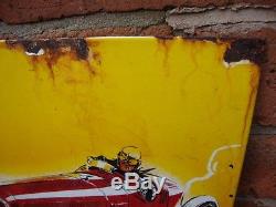 Shell Race Car Enamel sign vintage rust aged garage oil petrol LARGE VAC186AGED