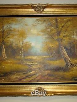 Signed Cantrell Vintage Original Framed Large Forest Landscape Oil Painting