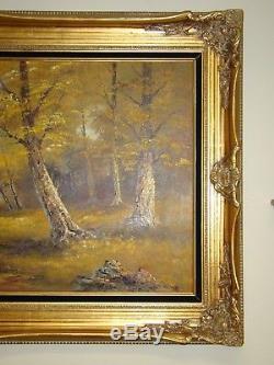 Signed Cantrell Vintage Original Framed Large Forest Landscape Oil Painting