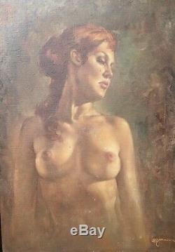 Signed Female nude Oil Painting by California artist Leo Jansen Ornate Frame