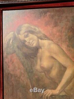 Signed Female nude Oil Painting by California artist Leo Jansen ornate frame
