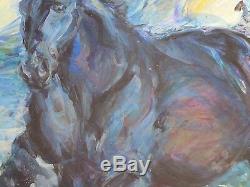 Signed Large Painting Vintage Abstract Expressionism Wild Horses Impressionism
