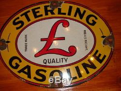 Sterling Gasoline Vintage Porcelain Oil Gas Pump Plate Sign Advertising Petrol