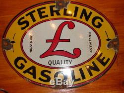 Sterling Gasoline Vintage Porcelain Oil Gas Pump Plate Sign Advertising Petrol