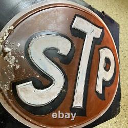 Stp Motor Oil Vintage Tin Store Display Sign Embossed Old & Original 15x11