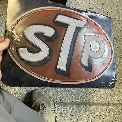 Stp Motor Oil Vintage Tin Store Display Sign Embossed Old & Original 15x11