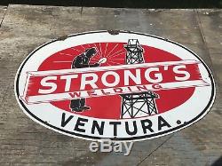 Strong's Welding Oil Field Service Vintage Porcelain Sign Ventura California