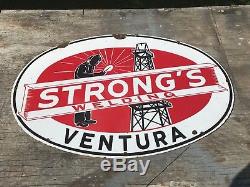 Strong's Welding Oil Field Service Vintage Porcelain Sign Ventura California