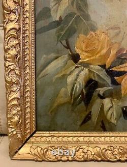 Stunning Antique Painting Of Wild Yellow Roses