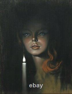 Superb Original Art Pastel Picture Stephen Pearson Candlelight Girl #1 1967