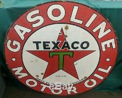 TEXACO Gasoline Motor Oil Service Station 2 Sided Porcelain Sign 42 30s VTG