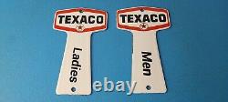 TWO Vintage Texaco Gasoline Signs Rest Rooms Men Women Key Gas Porcelain Sign