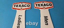 TWO Vintage Texaco Gasoline Signs Rest Rooms Men Women Key Gas Porcelain Sign