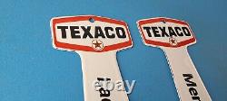 TWO Vintage Texaco Gasoline Signs Rest Rooms Men Women Key Gas Porcelain Sign