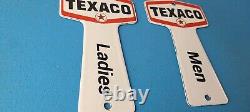 TWO Vintage Texaco Gasoline Signs Rest Rooms Men Women Key Gas Porcelain Sign