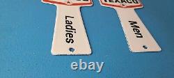 TWO Vintage Texaco Gasoline Signs Rest Rooms Men Women Key Gas Porcelain Sign