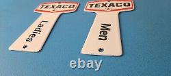 TWO Vintage Texaco Gasoline Signs Rest Rooms Men Women Key Gas Porcelain Sign