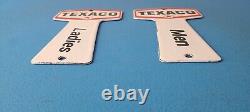 TWO Vintage Texaco Gasoline Signs Rest Rooms Men Women Key Gas Porcelain Sign