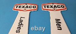 TWO Vintage Texaco Gasoline Signs Rest Rooms Men Women Key Gas Porcelain Sign