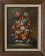 Two Vintage Original Floral Still Life Oil Paintings On Canvas In Wooden Frame