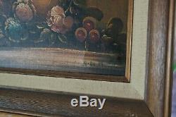 Two Vintage Original Floral Still Life Oil Paintings on canvas in wooden frame